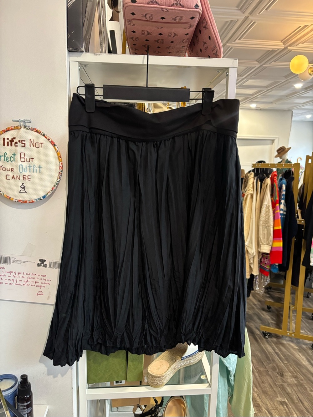 Ann Taylor Black Pleated silk skirt with rollover waist band